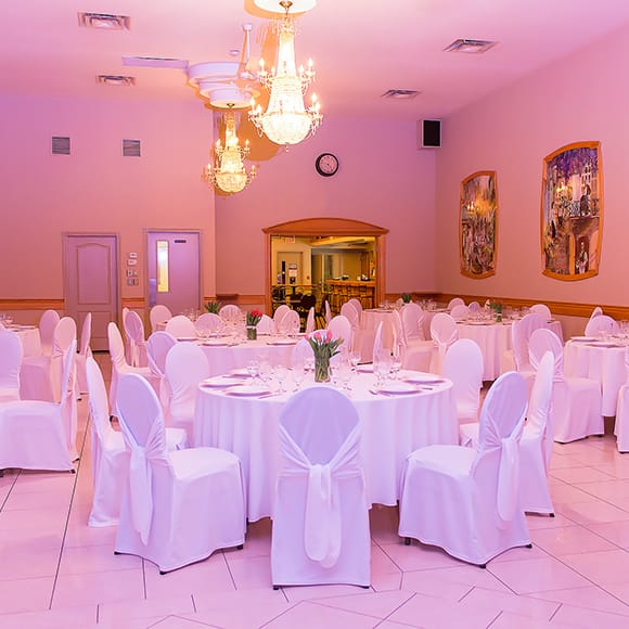 lasila ballroom with pink lighting